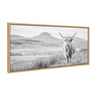 Sylvie Highland Cow Mountain Landscape Black and White Framed Canvas by The Creative Bunch Studio