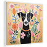 Sylvie Black and White Dog Botantical Yellow Framed Canvas by The Creative Bunch Studio