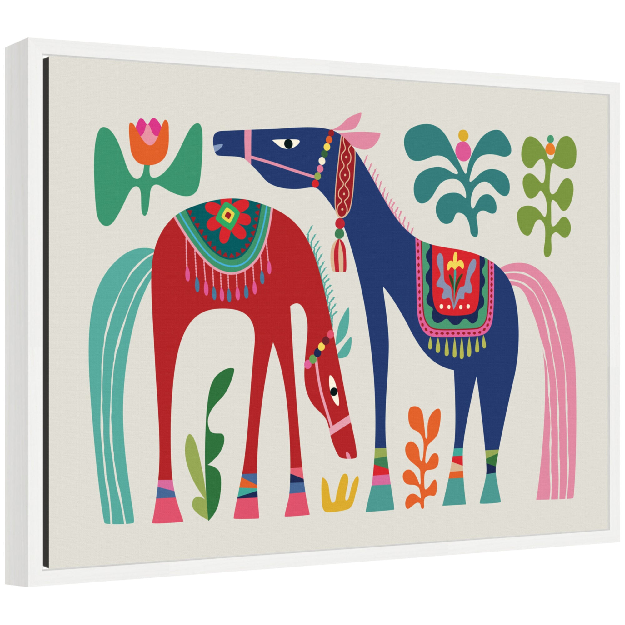 Two Horses by Rachel Lee 3 Birdies Studio Framed Canvas Wall Art