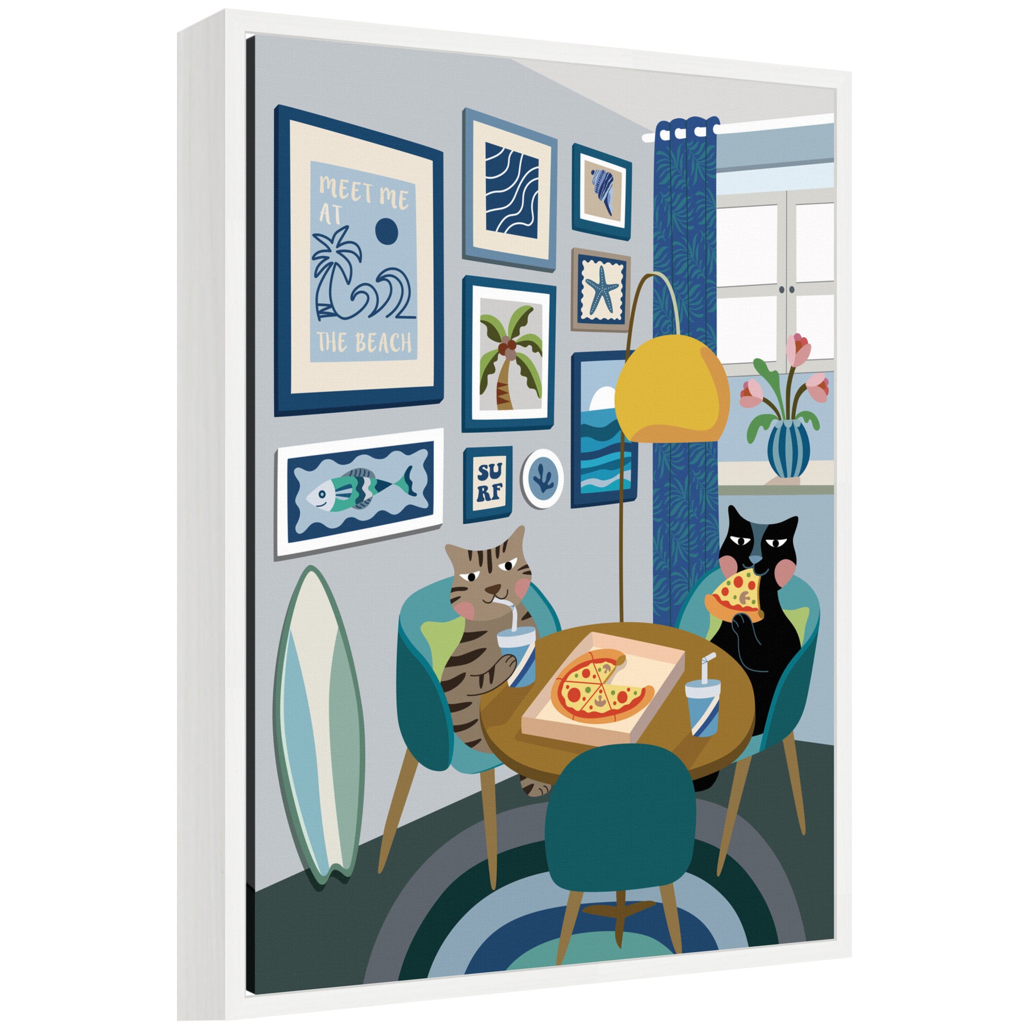 Pizza Cats by Rachel Lee 3 Birdies Studio Framed Canvas Wall Art
