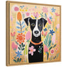 Sylvie Black and White Dog Botantical Yellow Framed Canvas by The Creative Bunch Studio