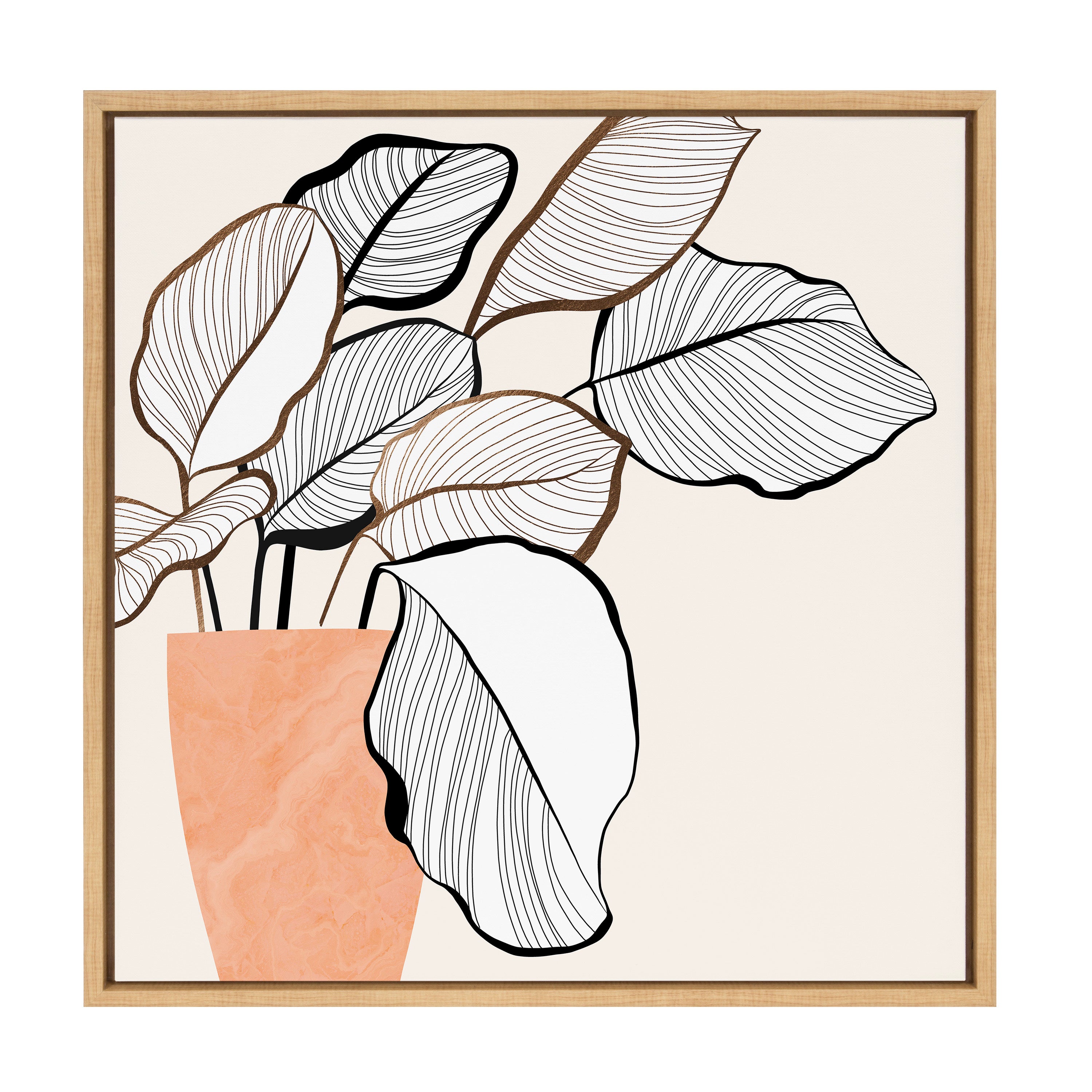 Kate and Laurel Sylvie Botanical Calathea 4 Framed Canvas Wall Art by  Dominique Vari, 22x22 Natural, Decorative Minimalist Botanical Art
