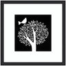 Framed Art Black and White Bird Tree Linocut by Giuliana Lazzerini