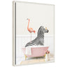 Sylvie Zebra and Flamingo in Cottage Rose Bathtub Framed Canvas by Amy Peterson
