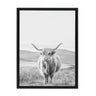 Sylvie Highland Cow Mountain Landscape Black and White Framed Canvas by The Creative Bunch Studio