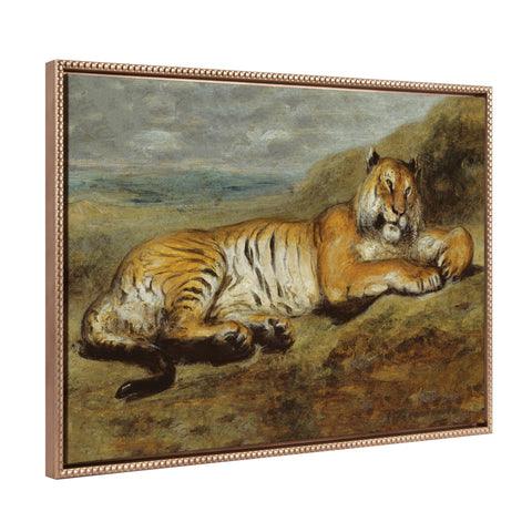 Sylvie Beaded Tiger Resting Framed Canvas by The Art Institute of Chicago