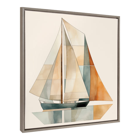 Sylvie Mid Century Modern Geometric Sailboat Framed Canvas by The Creative Bunch Studio