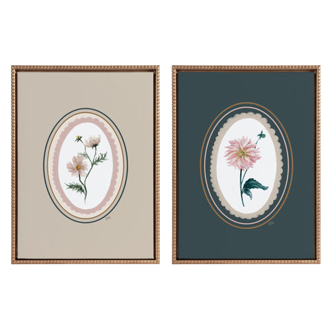 Sylvie Beaded Cosmo in Oval and Dahlia in Oval Framed Canvas Art Set by Valerie McKeehan of Lily and Val