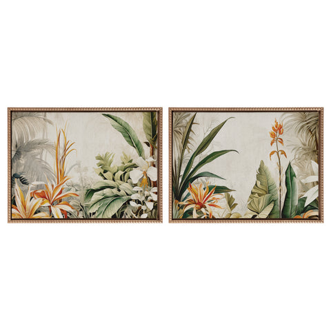 Sylvie Beaded Retro Jungle Botanical 1 and 2 Framed Canvas Art Set by The Creative Bunch Studio