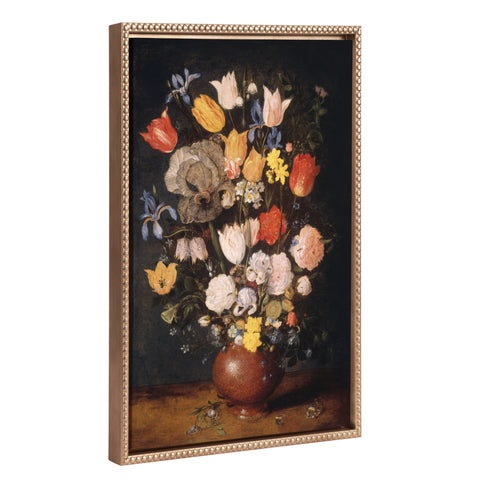 Sylvie Beaded Bouquet of Flowers in an Earthenware Vase Framed Canvas by The Art Institute of Chicago