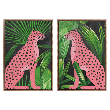Sylvie Beaded NC Cheetah Jungle Single 1 and 2 Framed Canvas Art Set by Nikki Chu
