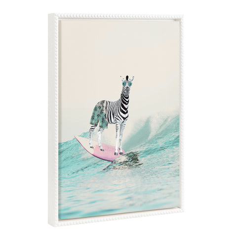 Sylvie Beaded Zebra Surfer Framed Canvas by July Art Prints