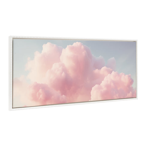 Sylvie Beaded Vintage Pink Cotton Candy Clouds Mountain Landscape Framed Canvas by The Creative Bunch Studio