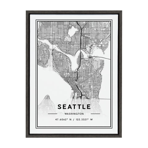 Sylvie Seattle Modern Map Framed Canvas by Jake Goossen