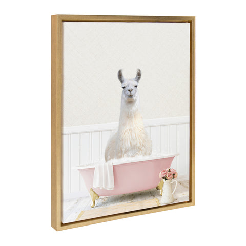 Sylvie Llama in Cottage Rose Bath Framed Canvas by Amy Peterson Art Studio
