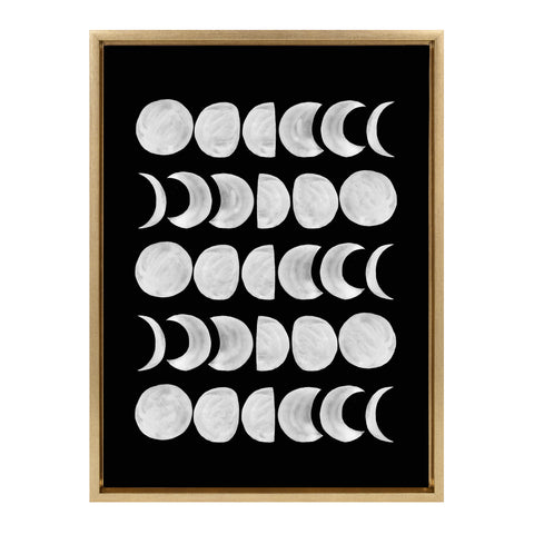 Sylvie 901 Moon Phases White on Black Framed Canvas by Teju Reval of SnazzyHues