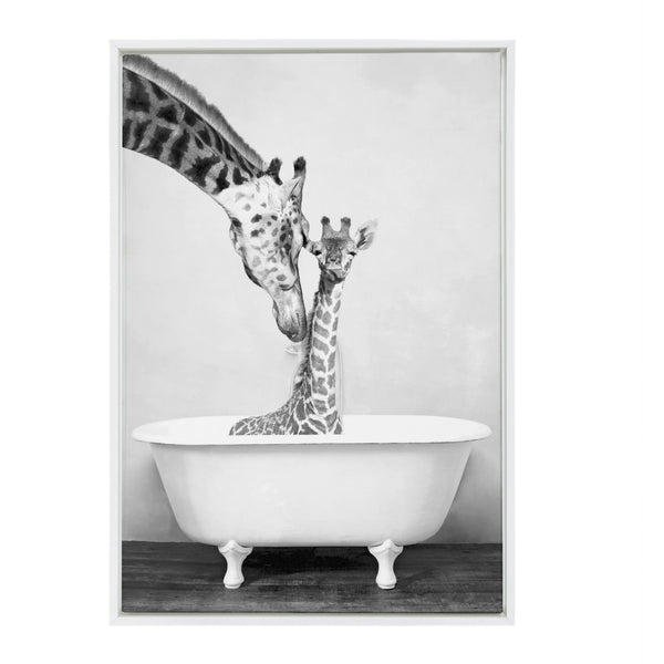 Kate and Laurel Sylvie Giraffe In Tub Framed Canvas Wall Art by Amy  Peterson Art Studio, 18x24 White, Modern Fun Decorative Bathtub Wall Art  for Home Décor – kateandlaurel