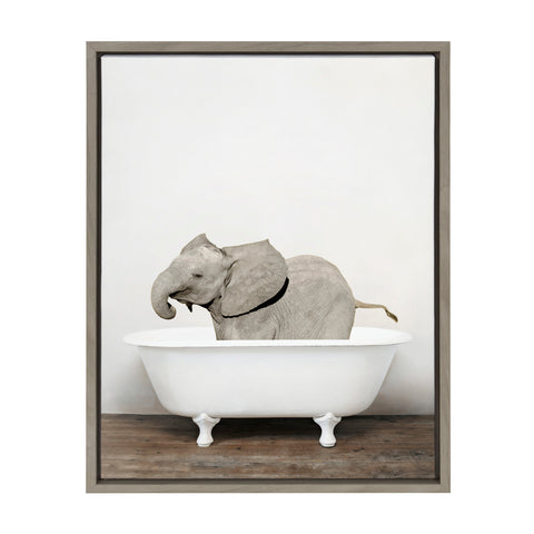 Sylvie Baby Elephant in the Tub Framed Canvas by Amy Peterson