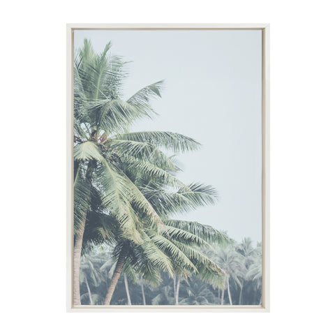 Sylvie Pale Green Coconut Palm Trees Framed Canvas by The Creative Bunch Studio