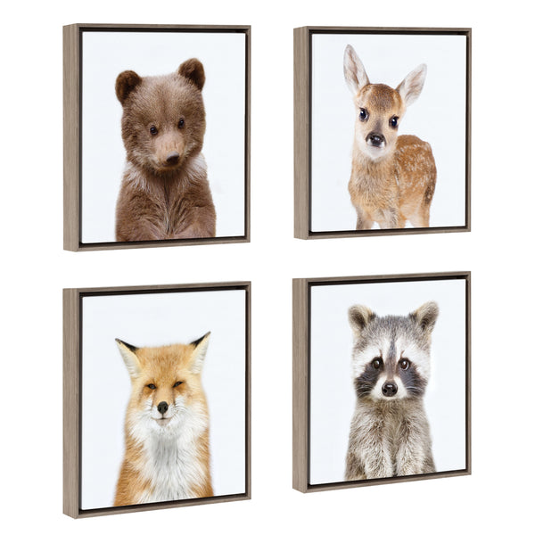 Kate and Laurel Sylvie Woodland Animals Collection Framed Canvas Wall Art  by Amy Peterson Art Studio, Set of 4, 13x13 Gray, Decorative Animal Art for  Wall – kateandlaurel
