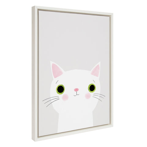Sylvie White Cat with Green Eyes Framed Canvas by Planet Cat