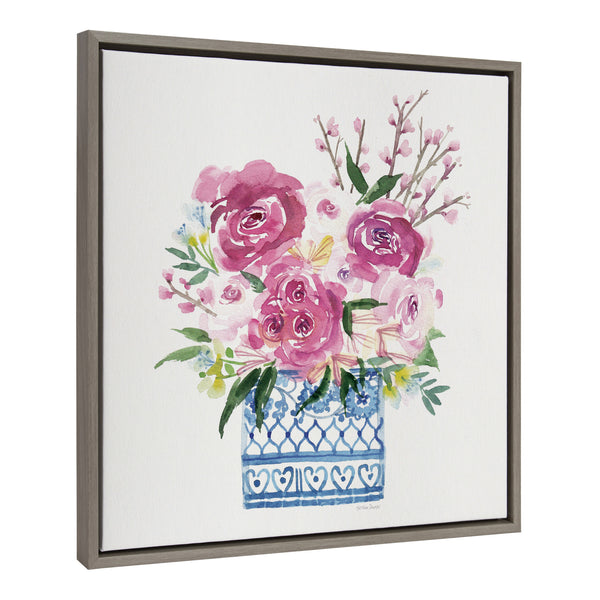 Kate and Laurel Sylvie Pink Blooms in Chinoiserie Framed Canvas Wall Art by Patricia  Shaw, 24x24 Gray, Decorative Floral Art for Wall – kateandlaurel