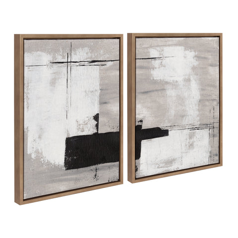 Sylvie Line 1 Left and Right Neutral Linen Framed Canvas Art Set by Nikita Jariwala