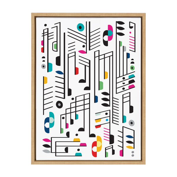 Kate and Laurel Sylvie Music Notes White Background Framed Canvas Wall Art  By Rachel Lee, 18x24 Natural, Colorful Abstract Home Decor – kateandlaurel