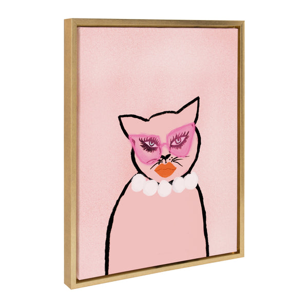 Kate and Laurel Sylvie Cat in Pearls Framed Canvas Wall Art by Bouffants  and Broken Hearts, 18x24 Gold, Funny Feline Wall Decor – kateandlaurel