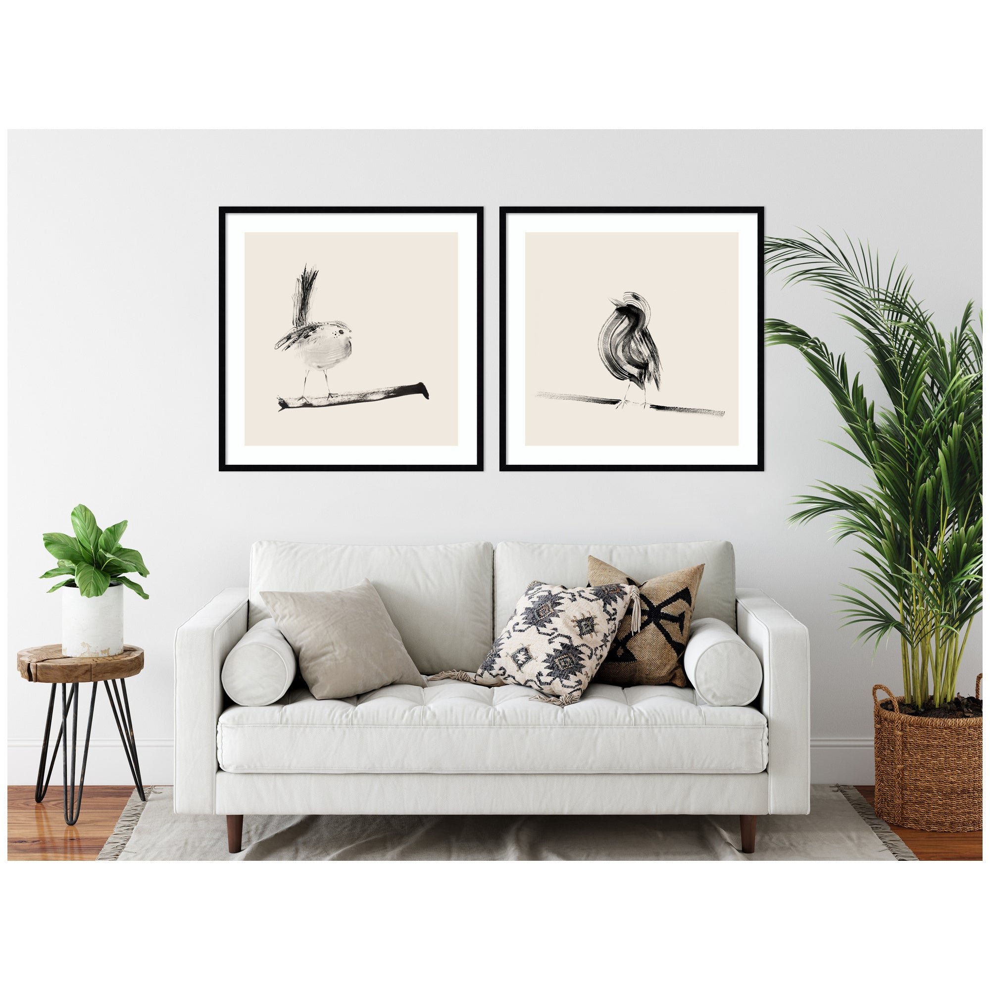 Sketched Bird On Branch 2 Piece Framed Wall Art Print Set by Danushka Abeygoda