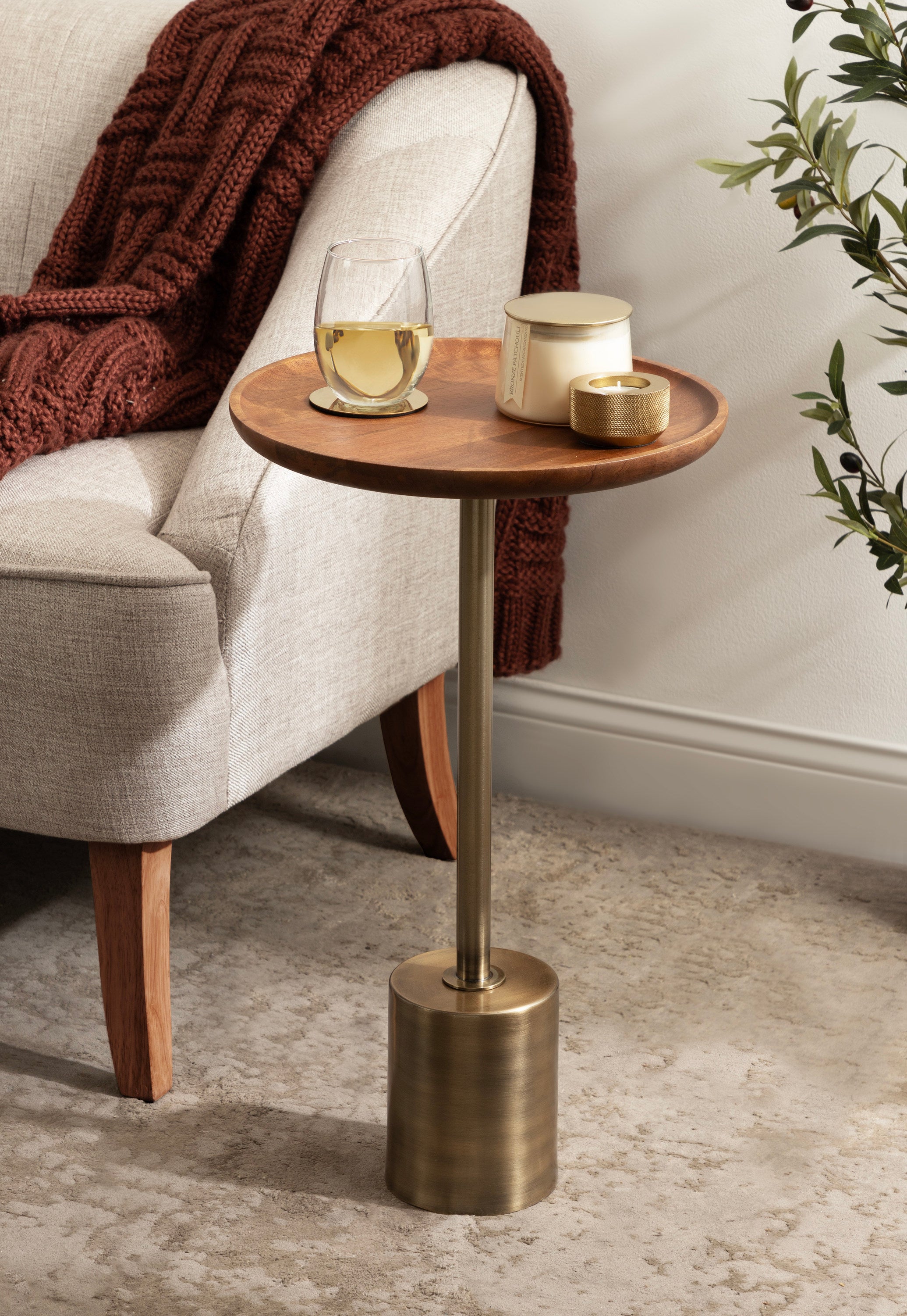 Side Table Walnut Brown Gold 14x14x24 6