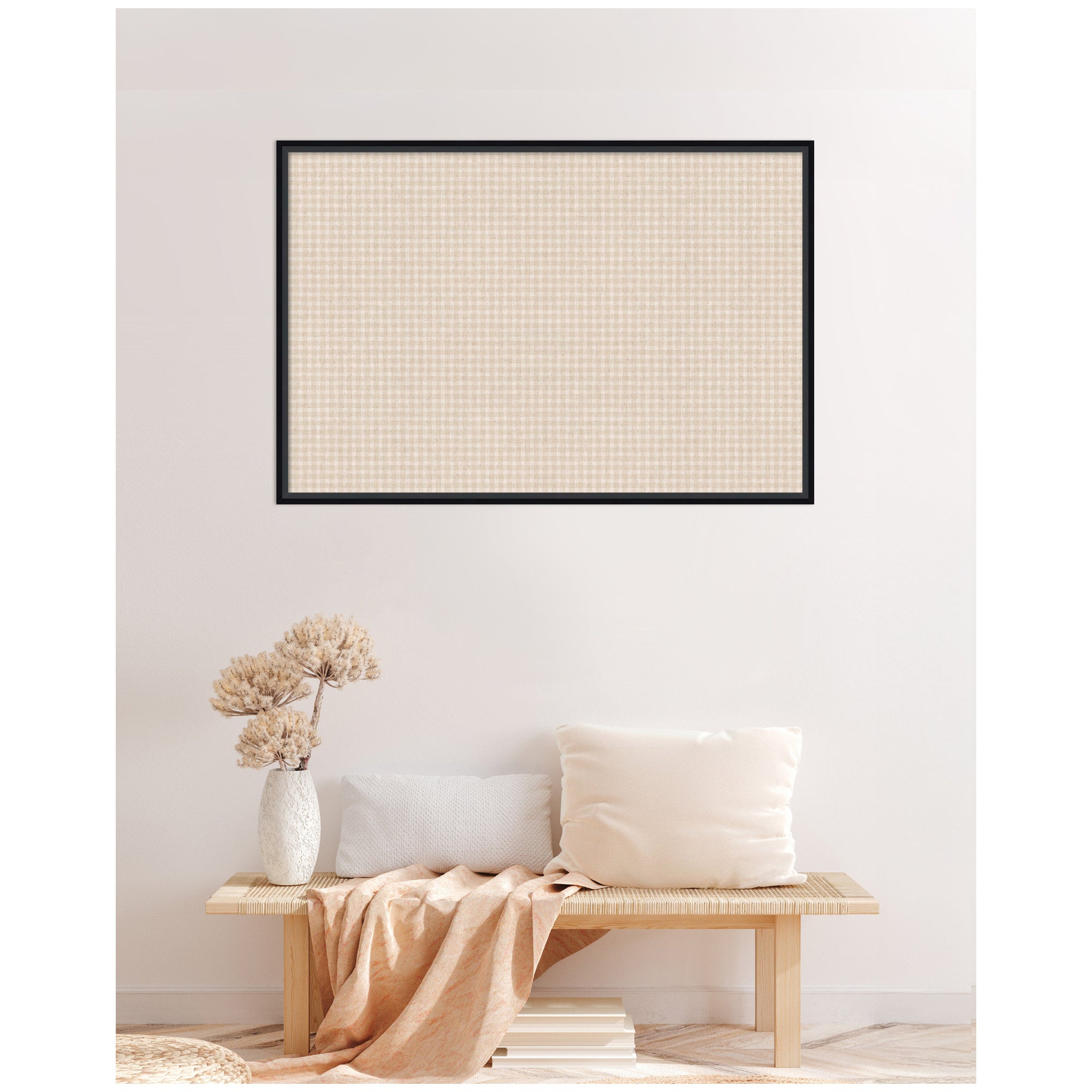 Framed Fabric Pinboard Mini Gingham Neutral Linen Wall Organization
