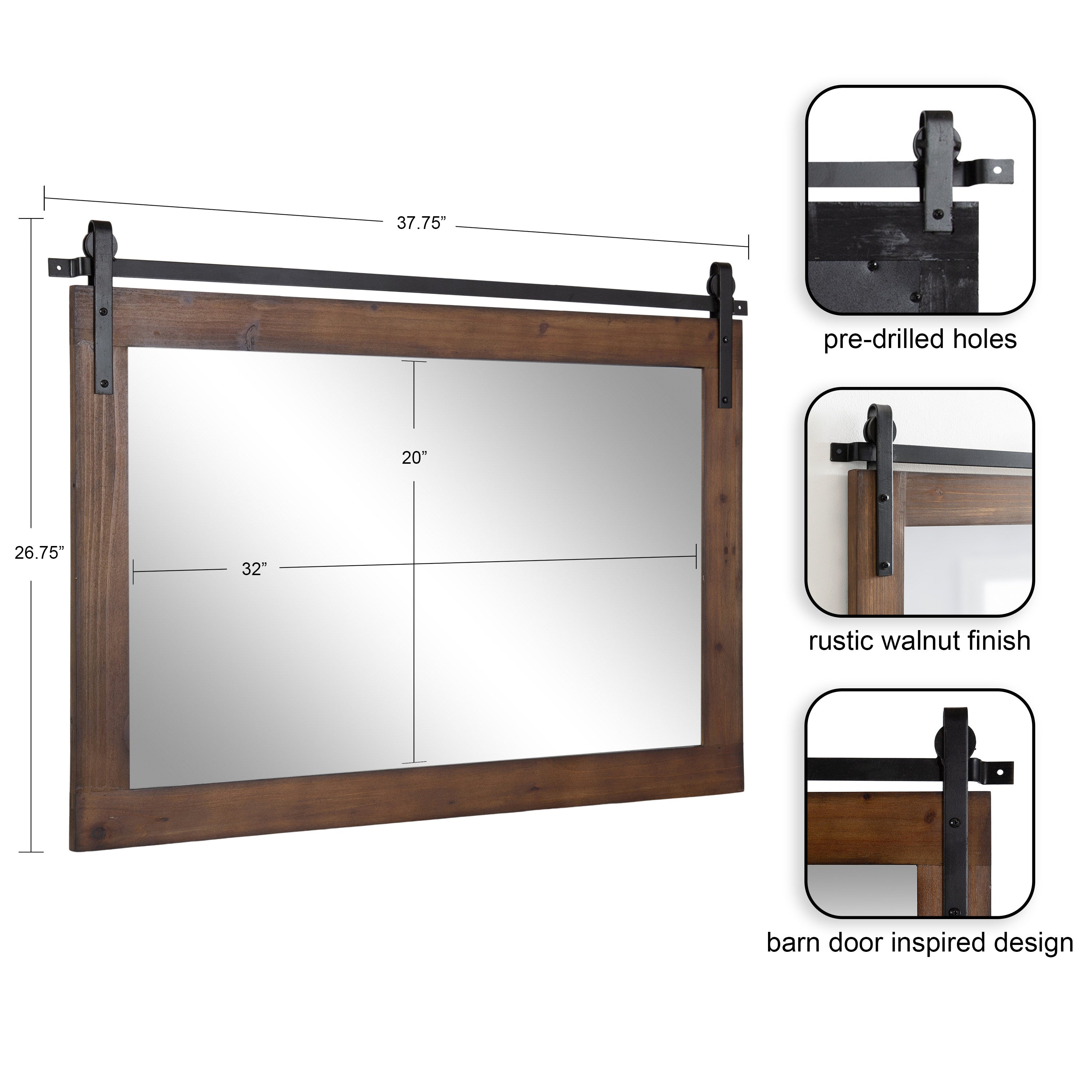 Rectangle Mirror Walnut Brown 38x27 2