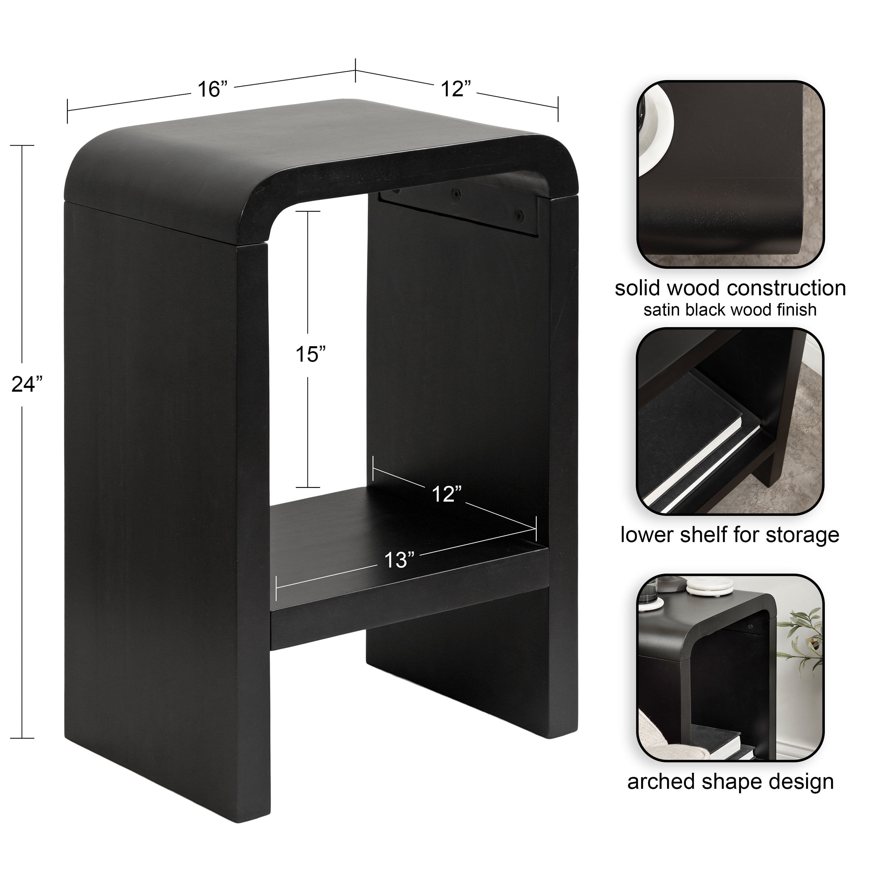 Side Table Black 16x12x24 2