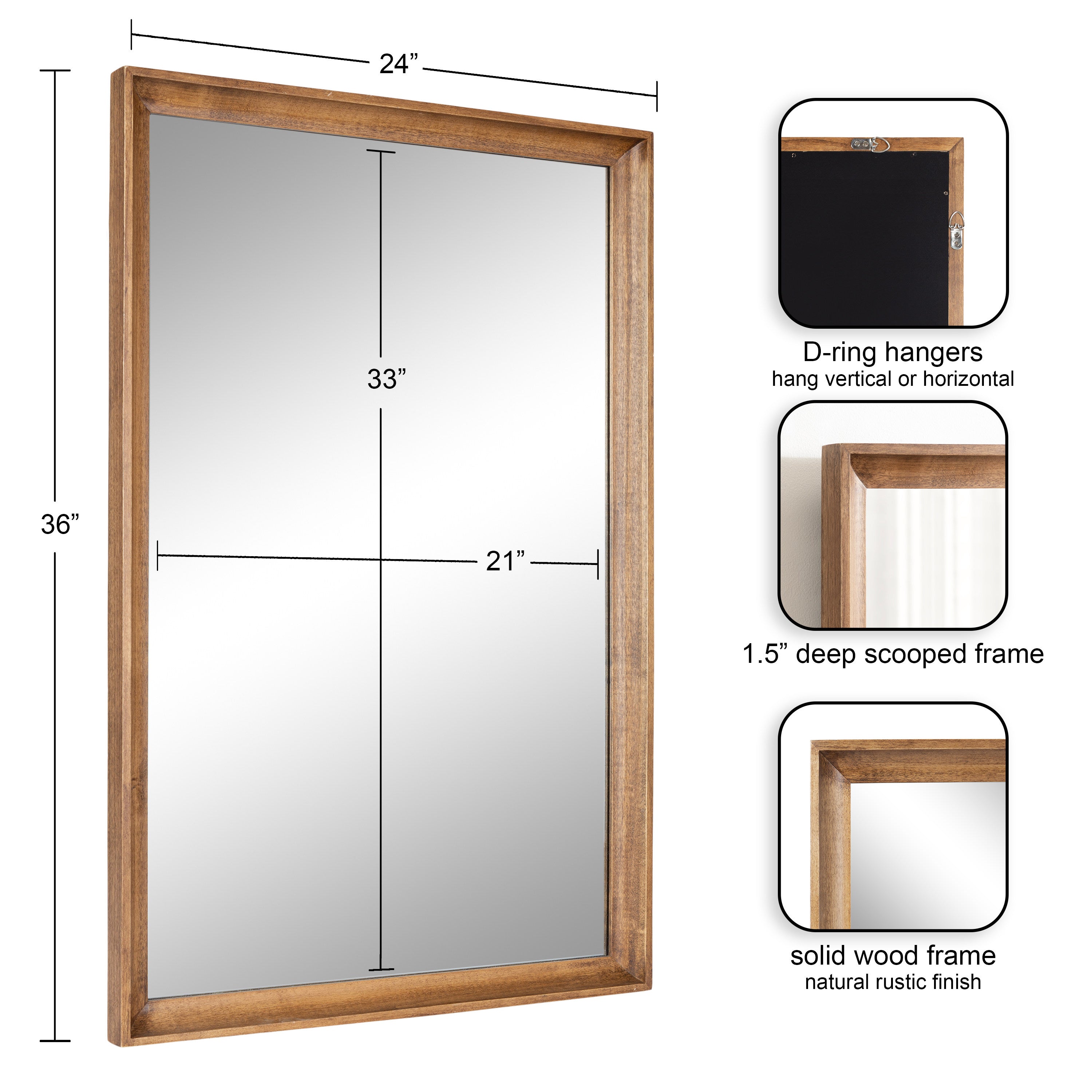Rectangle Mirror Rustic Brown 24x36 2
