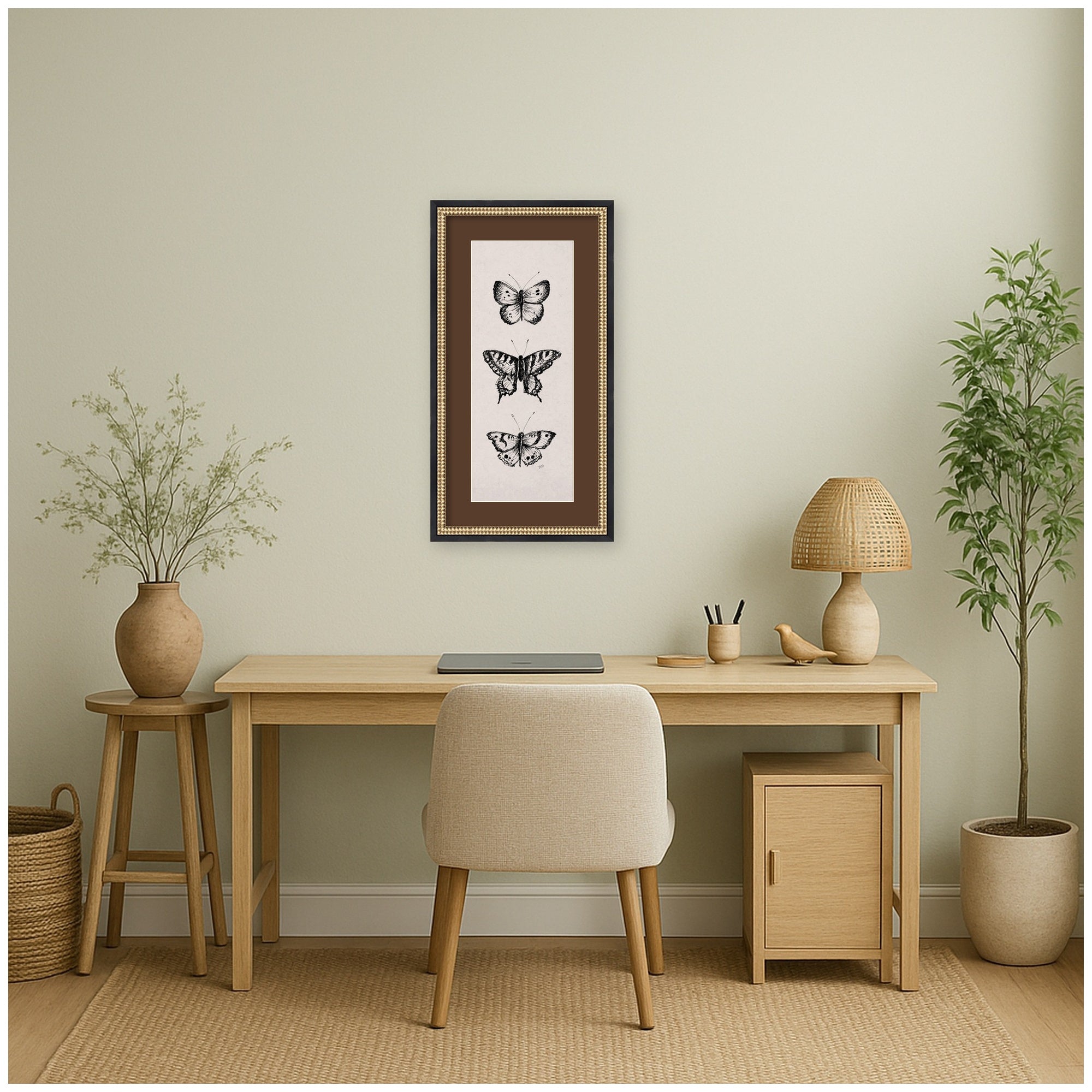 Framed Art 14x26 Brown Matted to 8x20 Castellan Black 6