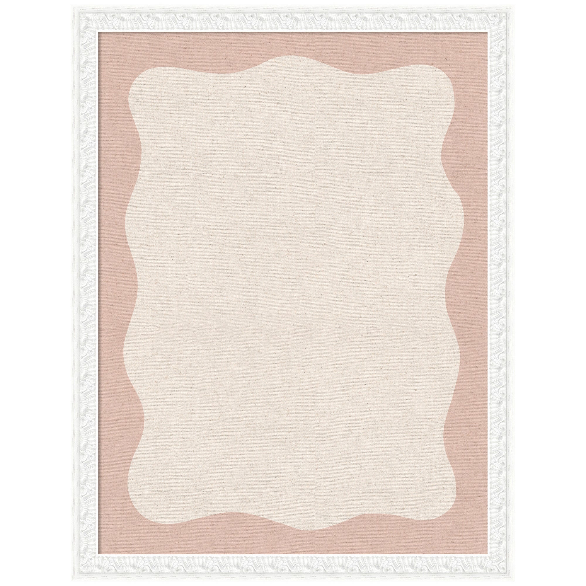 Framed Fabric Pinboard Wavy Linen Light and Pink Wall Organization