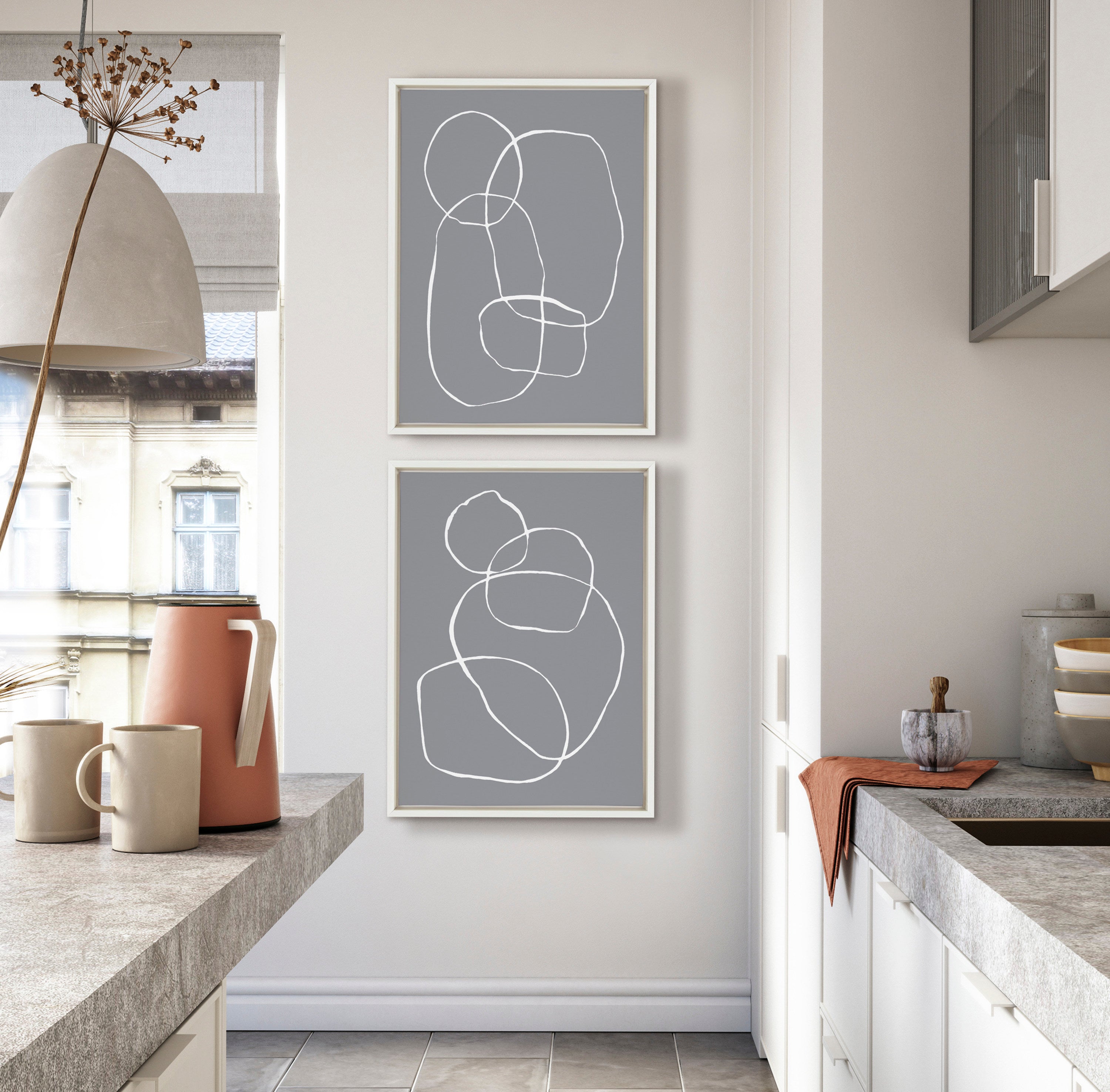 Sylvie Gray Going in Circles Framed Canvas Set by Teju Reval of SnazzyHues