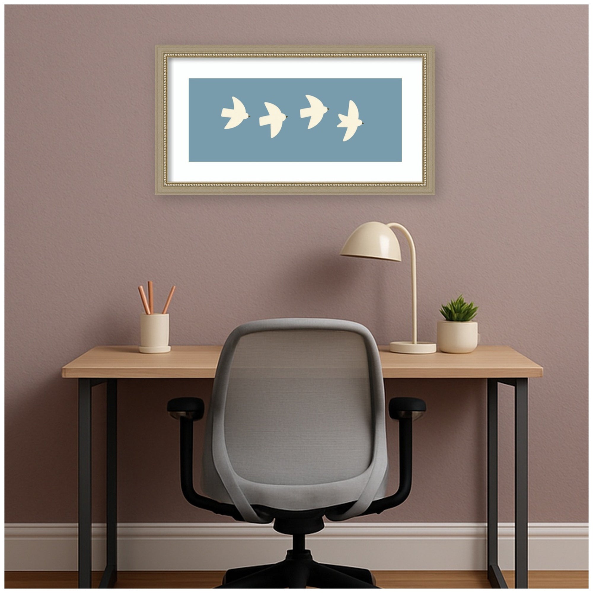 Minimalist Birds Panel Blue by Laura Moss Framed Wall Art Print