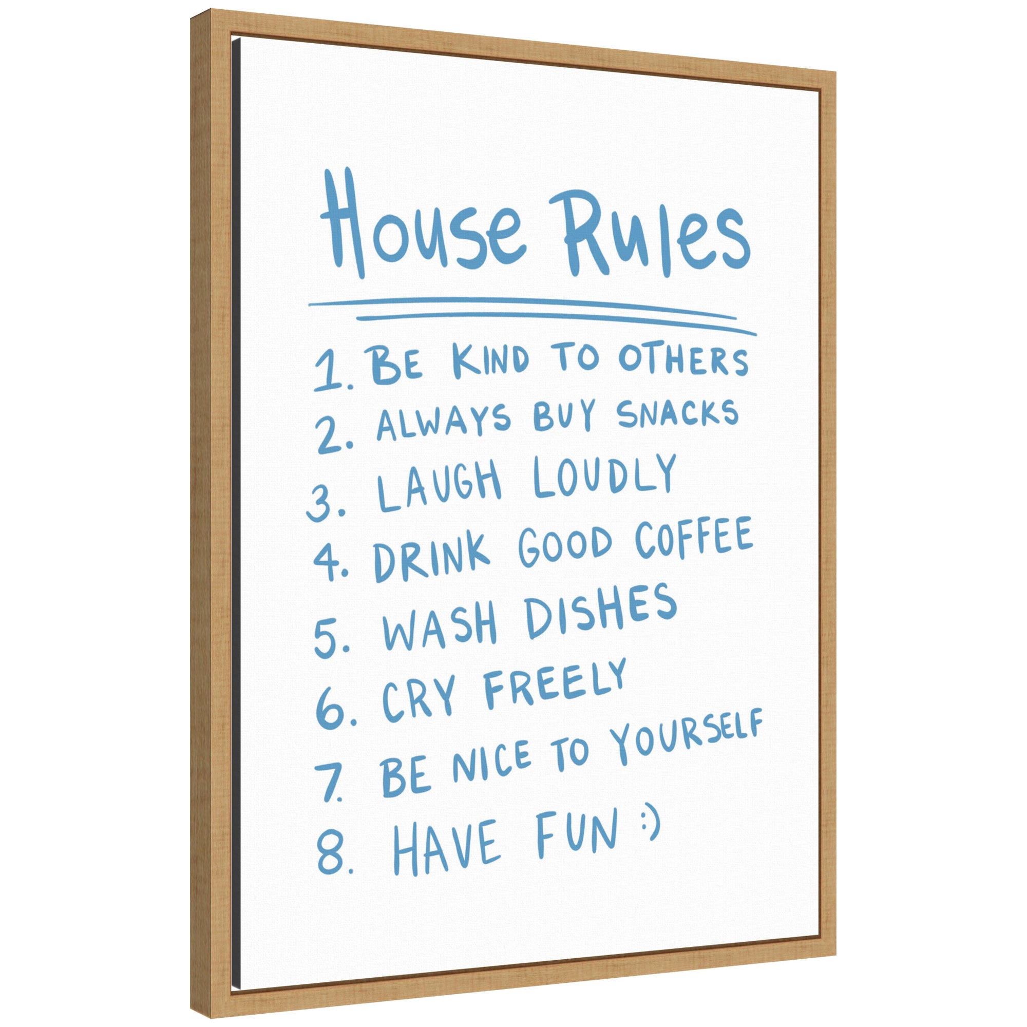 House Rules Light Blue by Megan Ryan Framed Canvas Wall Art Print