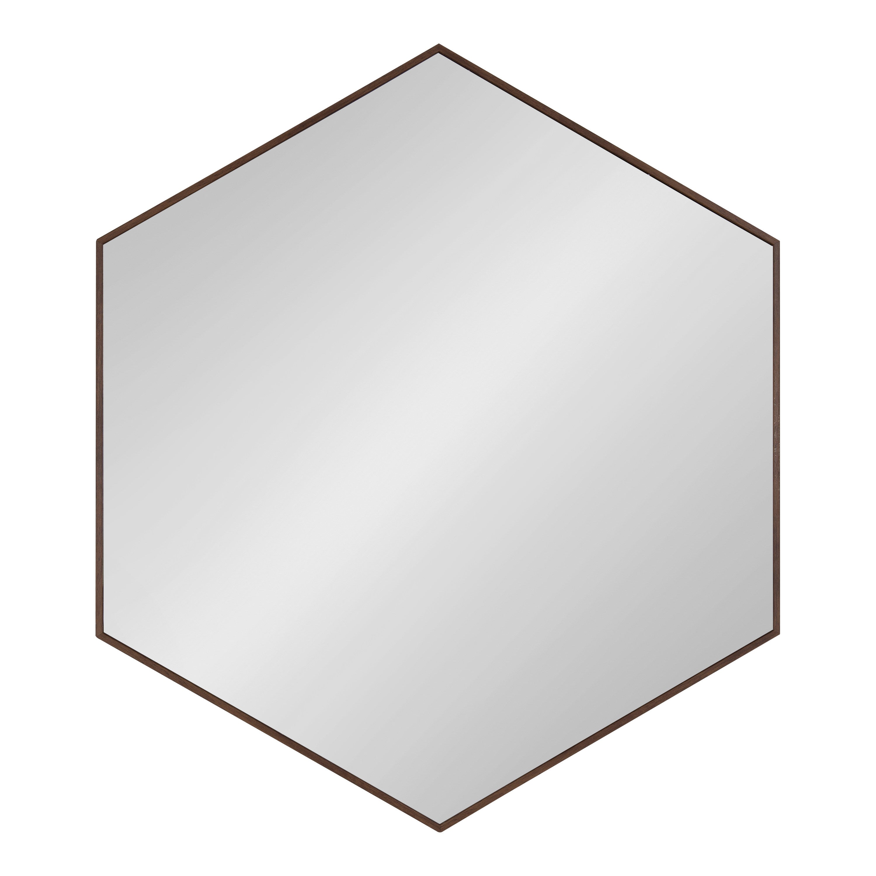 Hexagon Mirror Walnut Brown 30x30 2