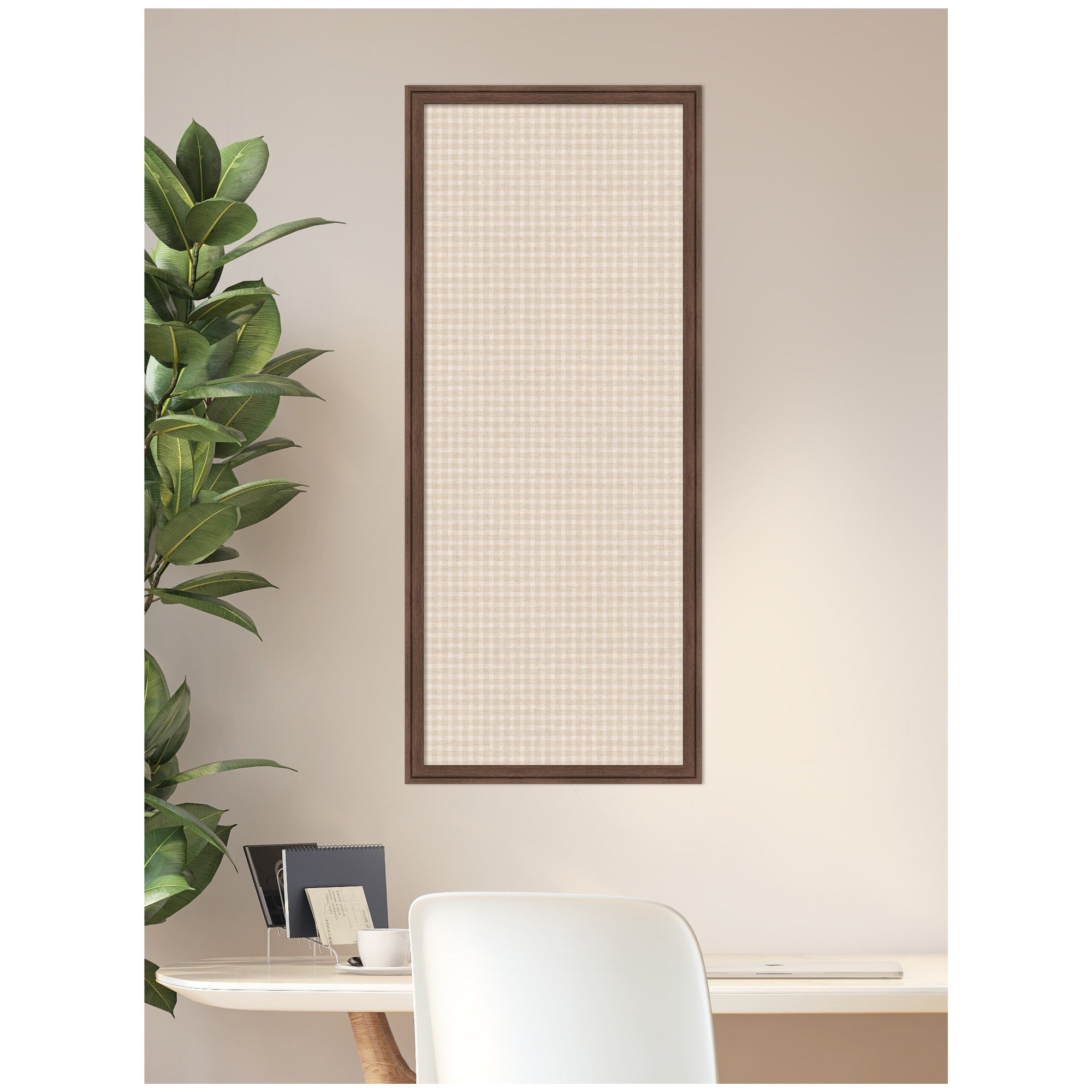 Framed Fabric Pinboard Mini Gingham Neutral Linen Wall Organization