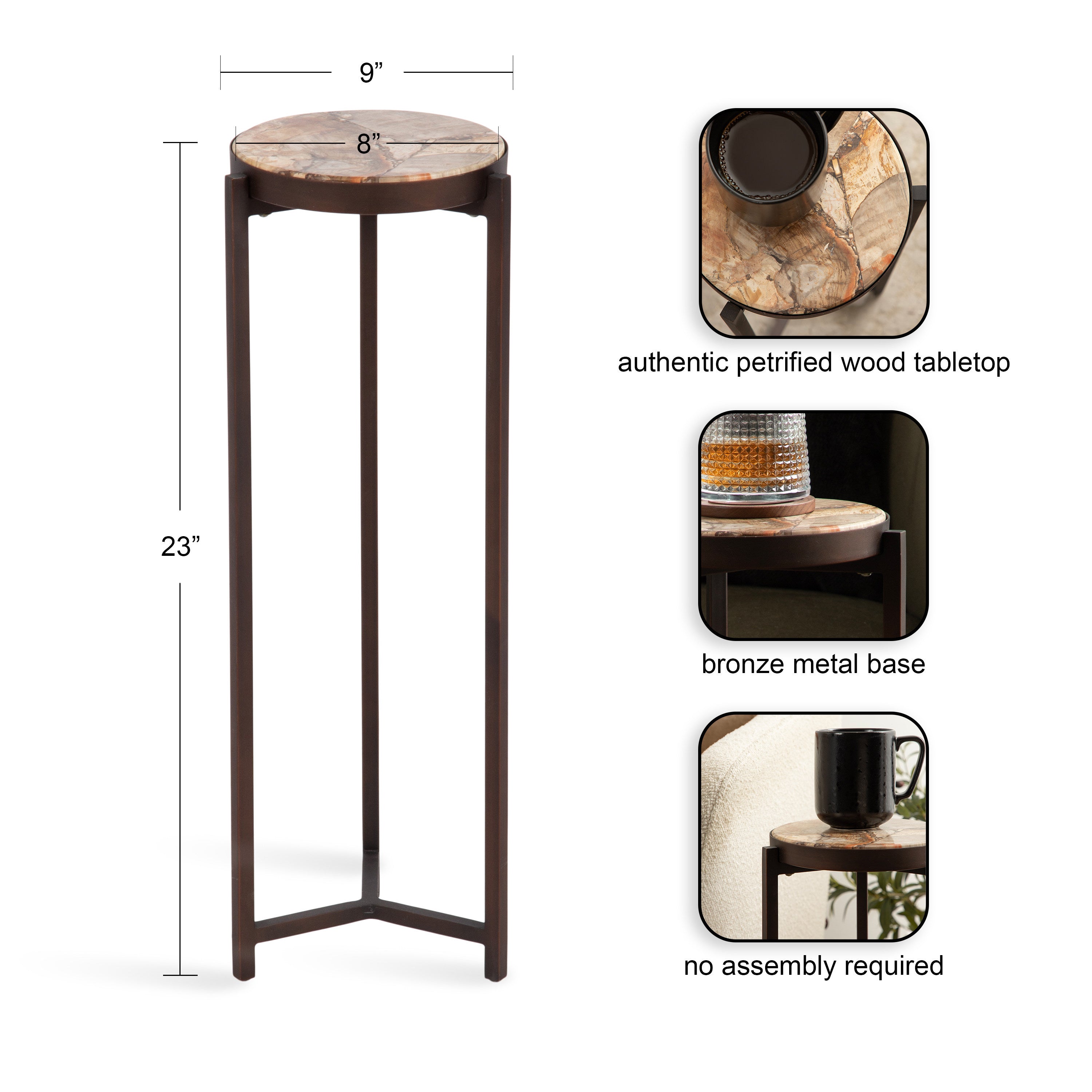 Drink Table Brown Bronze 9x9x23 2
