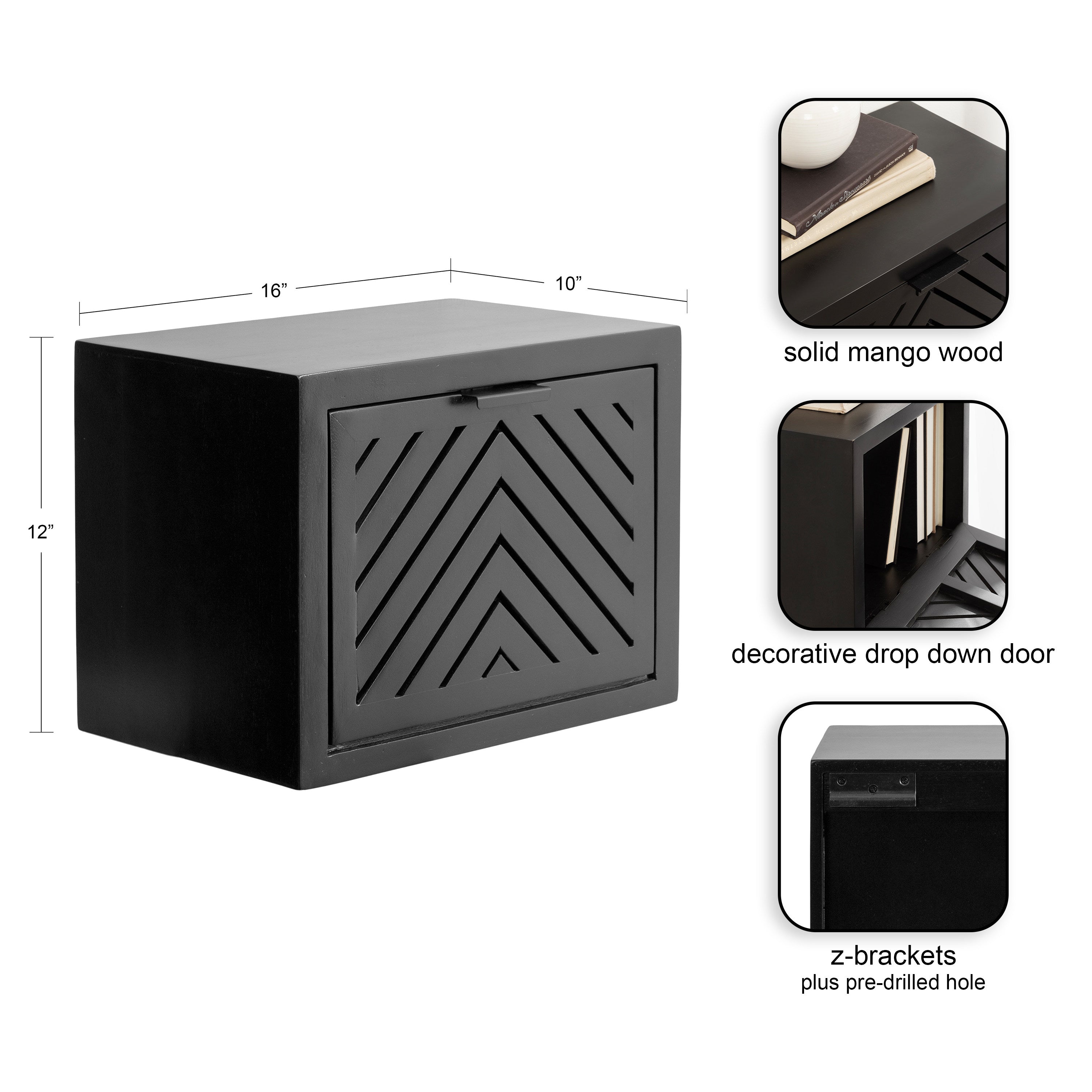 Floating Side Table Black 16x10x12 2