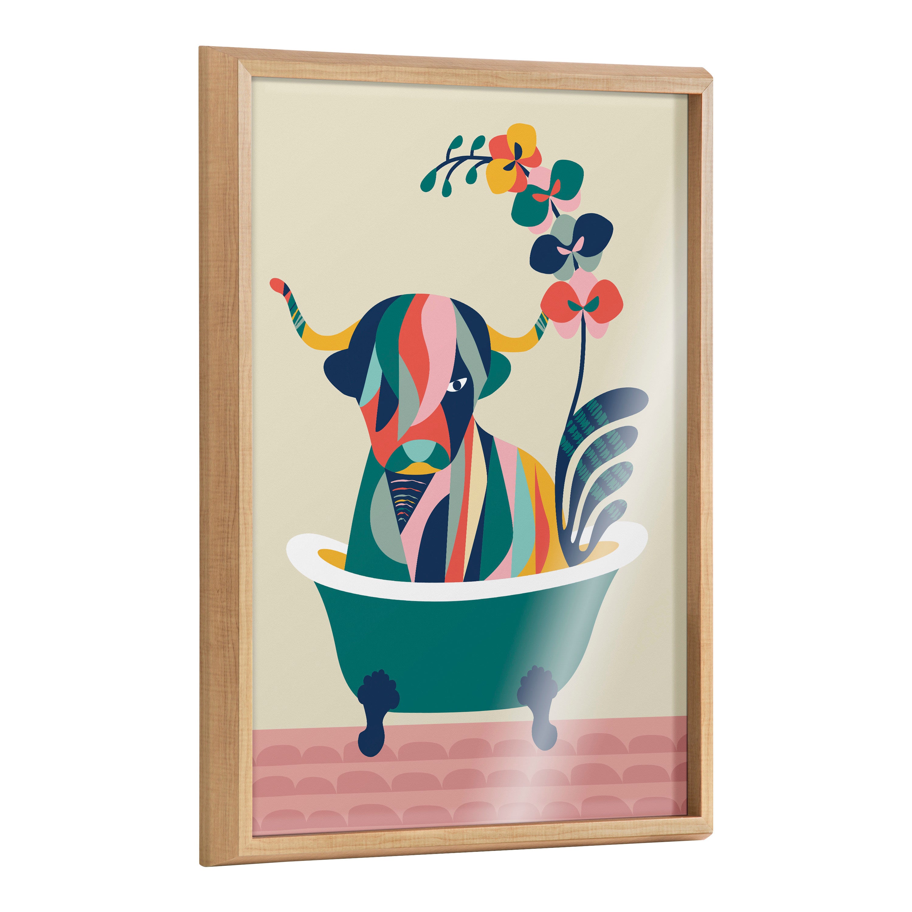 Blake Mid Century Modern Cow in Bathtub Framed Printed Glass by Rachel Lee of My Dream Wall