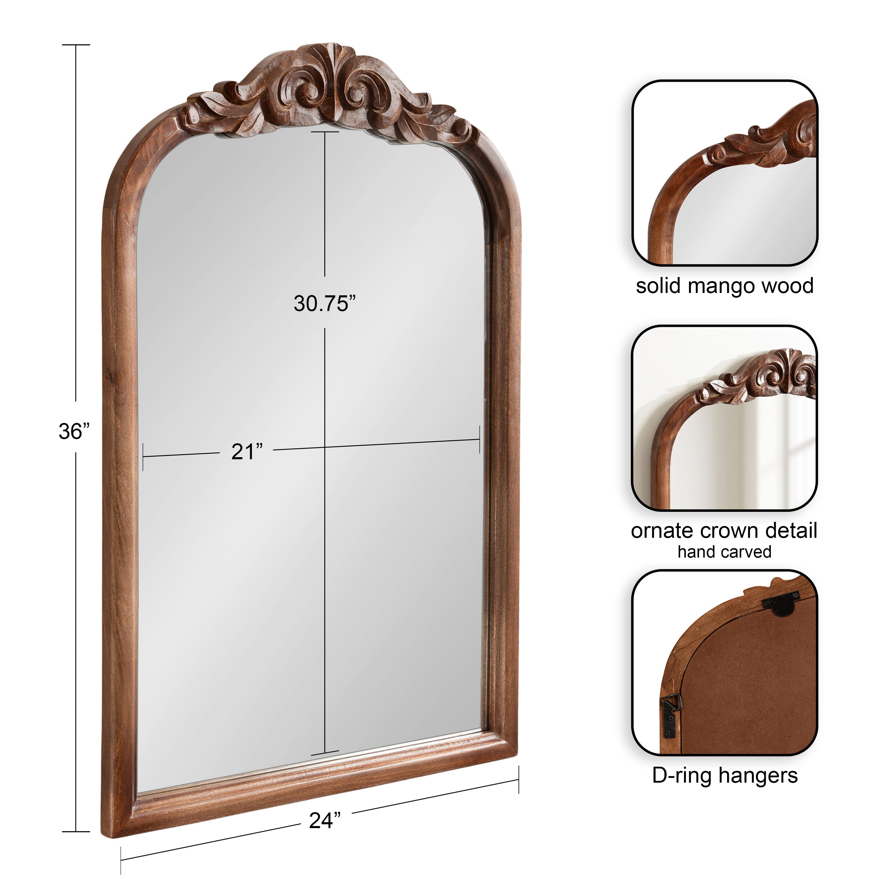 Arch Mirror Walnut Brown 24x36 2