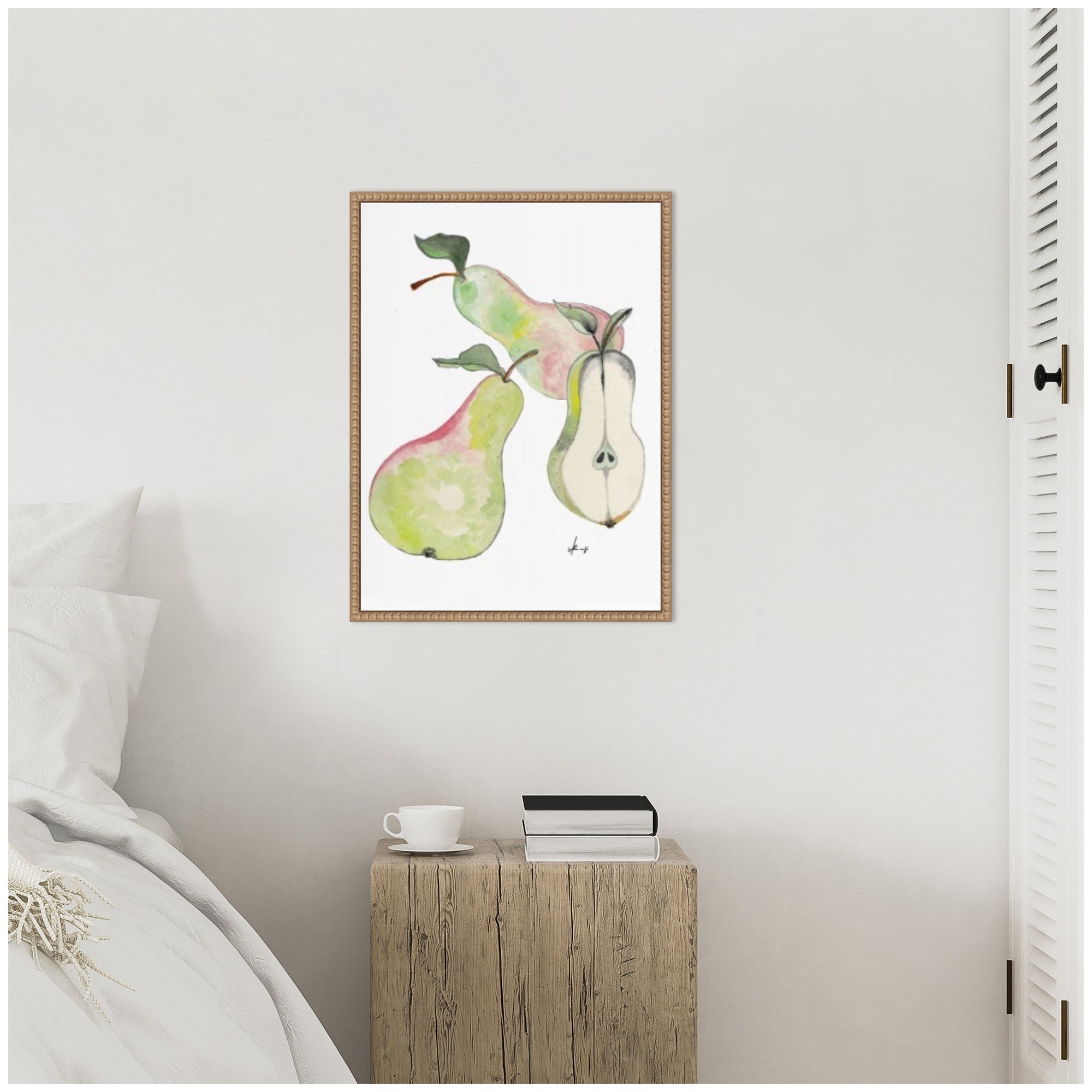 Sylvie Watercolor Green Pears Framed Canvas by Viola Kreczmer