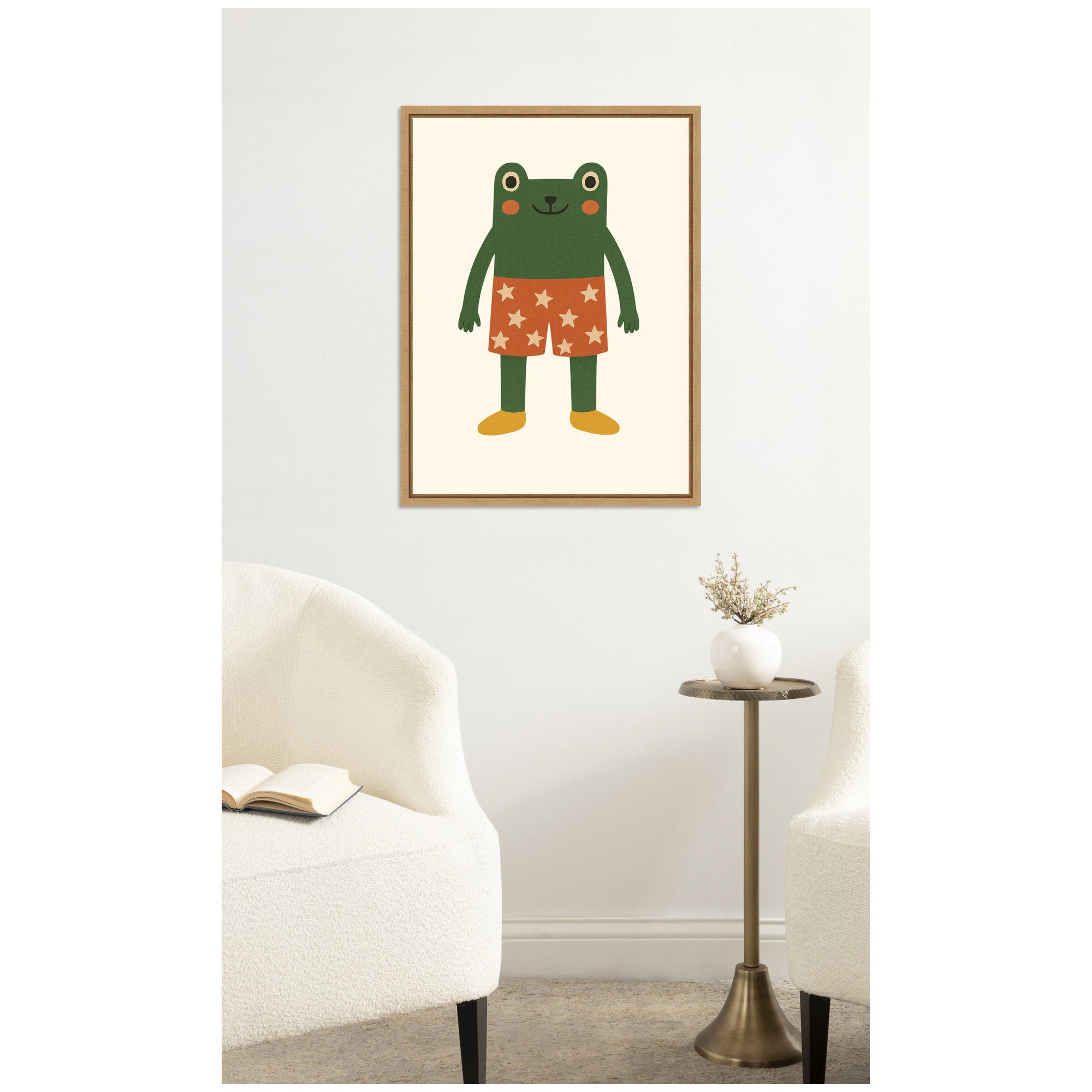 Whimsical Frog with Star Shorts by Laura Moss Framed Canvas Wall Art Print