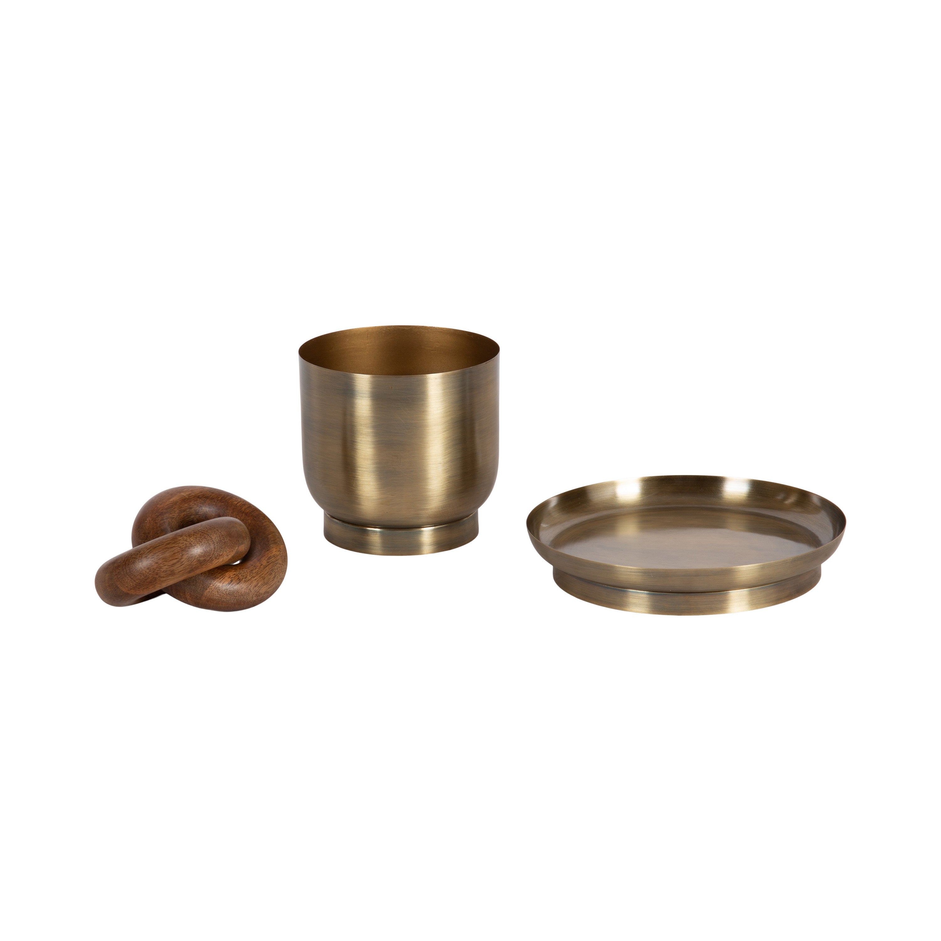 Decorative Accessory Set Walnut Brown Gold 3 Piece 1