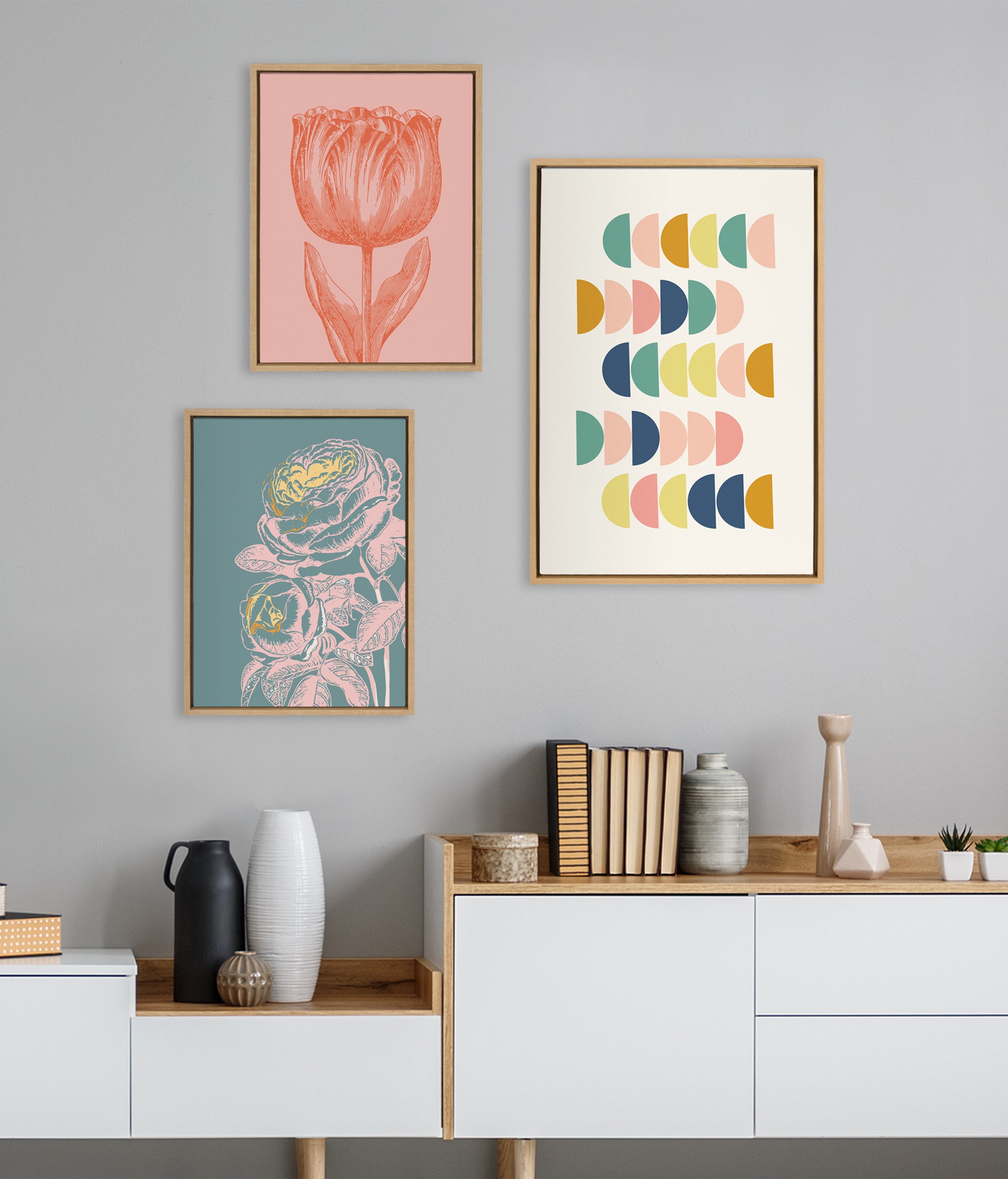 Sylvie Simple Shapes in Soft Colors Framed Canvas by Apricot and Birch